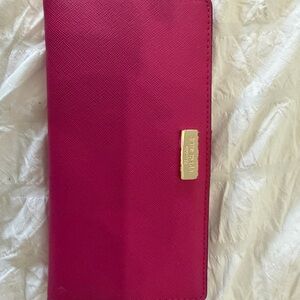 kate spade fuchsia saffiano continental wallet with gold plaque